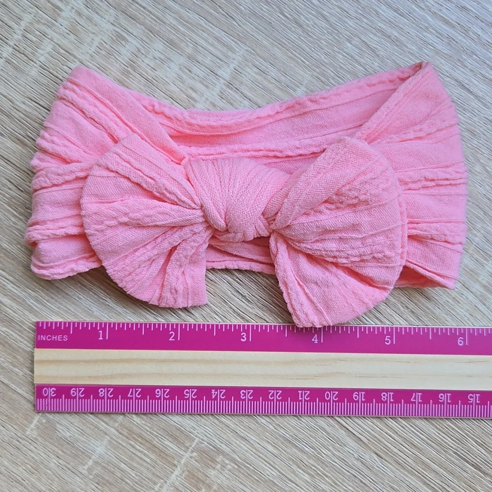 Boho Bowknot Headband Cable Knit Baby Girl Nylon Flamingo Pink Kids Hair Band